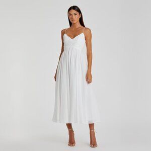 NWT Mac Duggal Faux Wrap Sleeveless Flowy Midi Dress Medium White #8148